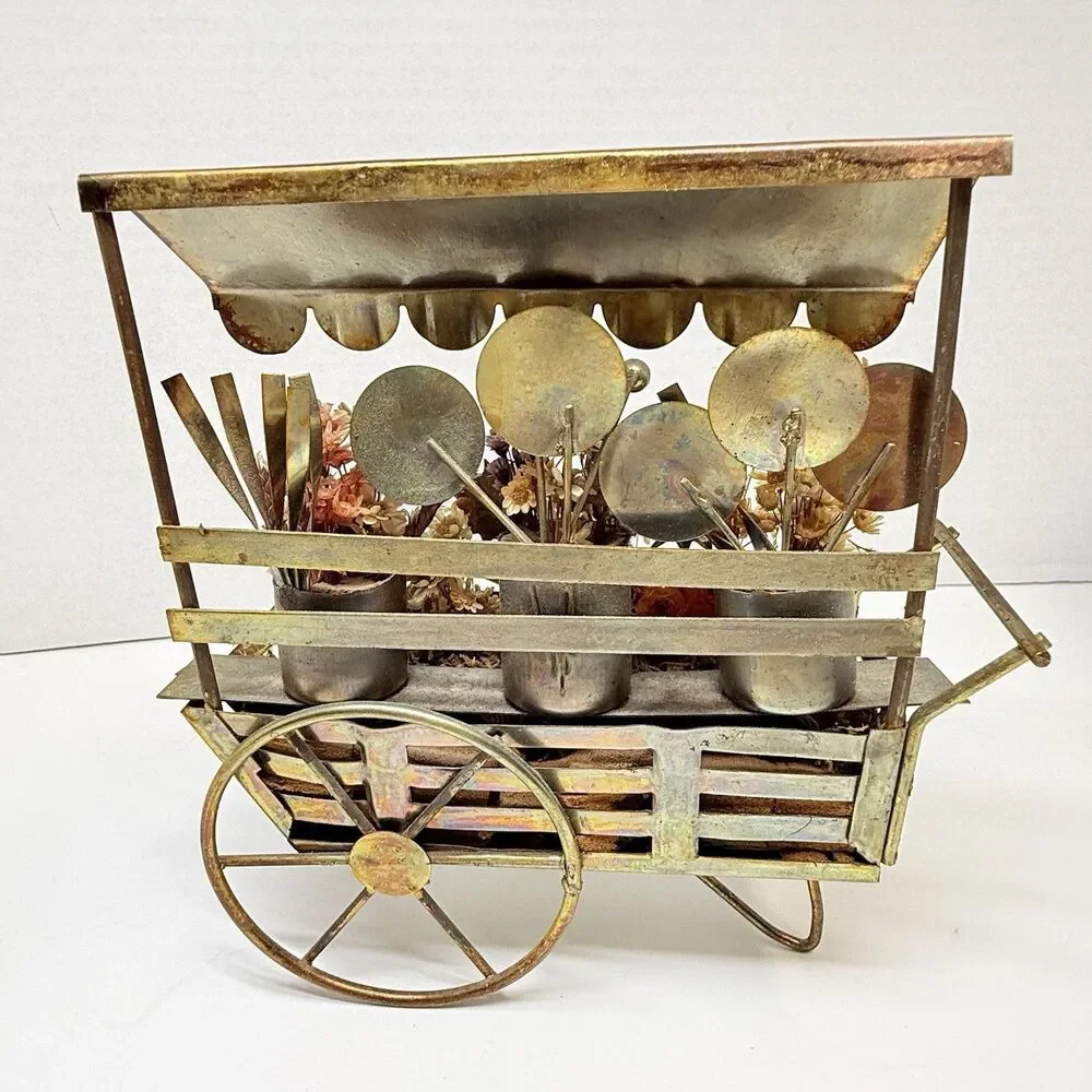 Vintage Metal Tin Dried Flower Cart 3D Decor